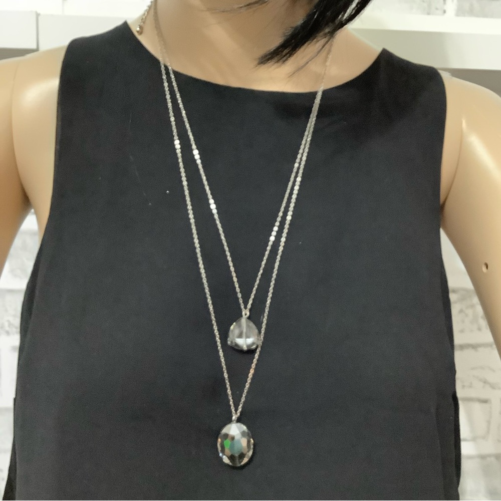 Light Amber Glass Bead 2 Layers Silver Necklace